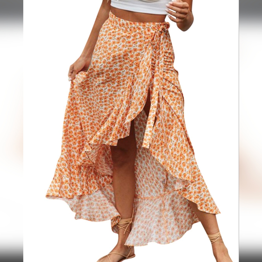 Boho floral print wrap maxi skirt Size M